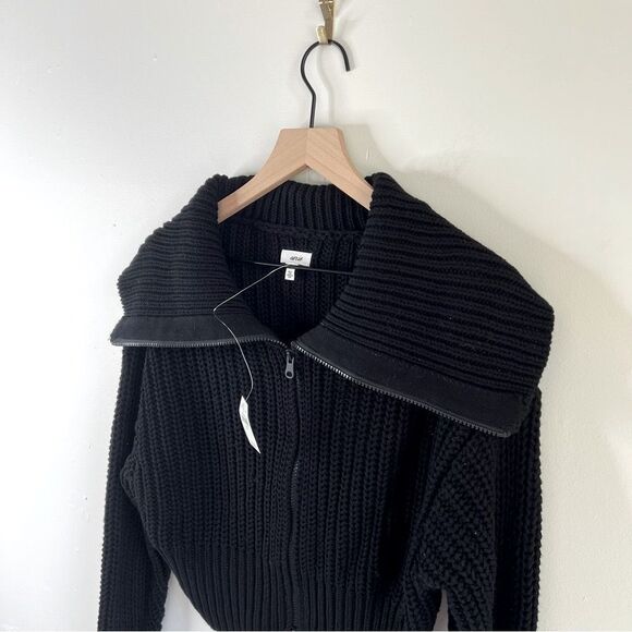 NWT Aerie Black Cowl Neck Cropped Sweater Jacket with Ribbed Knit size Small - Picture 3 of 9